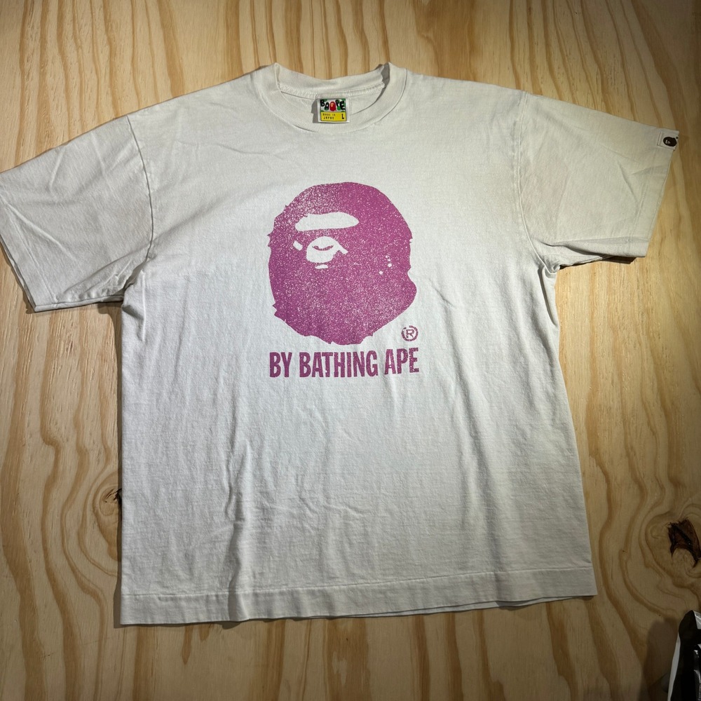 A Bathing Ape Big Ape Head Logo T-Shirt White Pink Glitter Graphic Men's Large